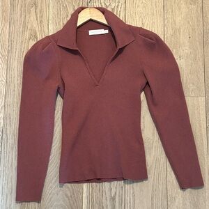 Chic barely worn Jonathan Simkhai rib-knit polo in plum, size S. Perfect conditi
